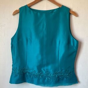 Anne Carson Silk Sleeveless Dainty Embroidered Turquoise Blue Fairy Sz 8